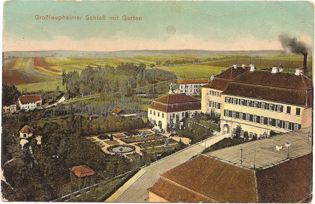 Großlaupheimer Schloß mit Garten (Vorderseite der Ansichtskarte)