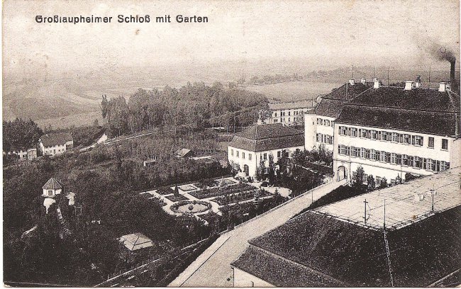 Großlaupheimer Schloß mit Garten (Vorderseite der Ansichtskarte)