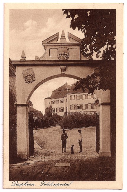 Laupheim Schlossportal (Vorderseite der Ansichtskarte)