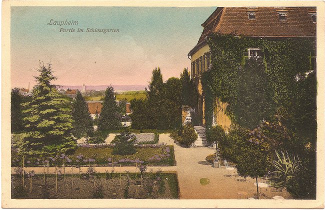 Laupheim Partie im Schlossgarten (Vorderseite der Ansichtskarte)