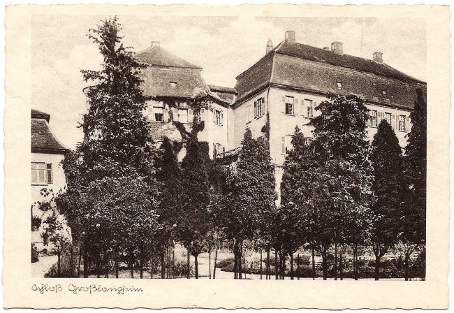 Schloß Großlaupheim (Vorderseite der Ansichtskarte)