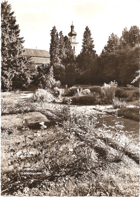 Laupheim Schlossgarten (Vorderseite der Ansichtskarte)