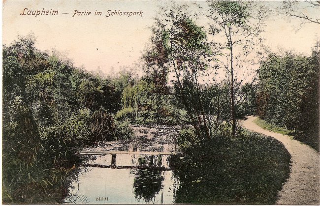 Laupheim Partie im Schlosspark (Vorderseite der Ansichtskarte)