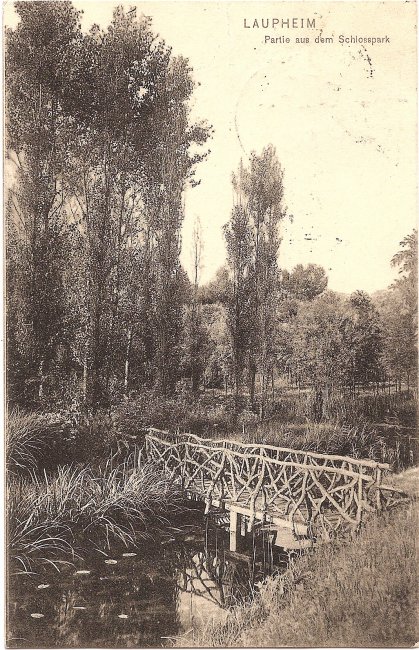 Laupheim  Partie aus dem Schlosspark (Vorderseite der Ansichtskarte)