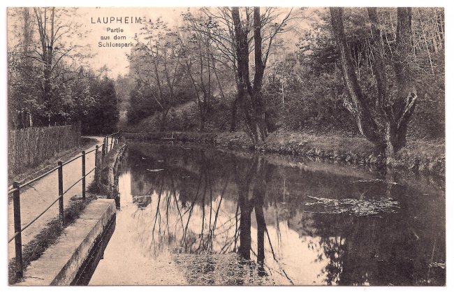 Laupheim Partie aus dem Schlosspark (Vorderseite der Ansichtskarte)