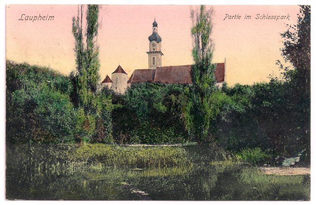 Laupheim Partie im Schlosspark (Vorderseite der Ansichtskarte)