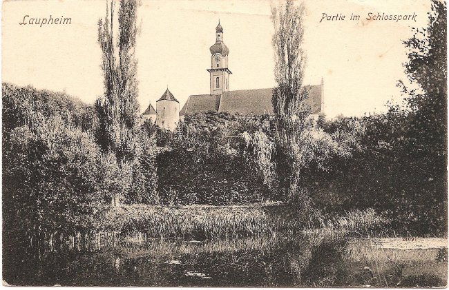 Laupheim Partie im Schlosspark (Vorderseite der Ansichtskarte)