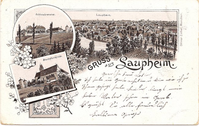 Gruß aus Laupheim (Vorderseite der Ansichtskarte)