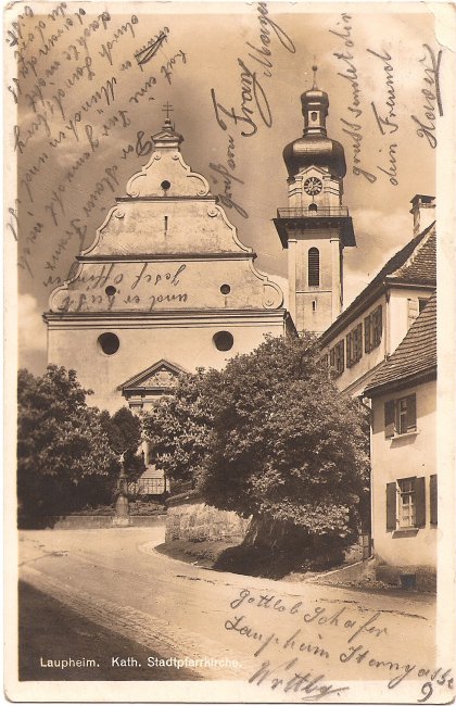 Laupheim Kath. Stadtpfarrkirche (Vorderseite der Ansichtskarte)