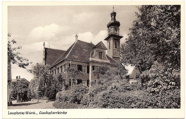 Laupheim/ Württ.,Stadtpfarrkirche (Vorderseite der Ansichtskarte)