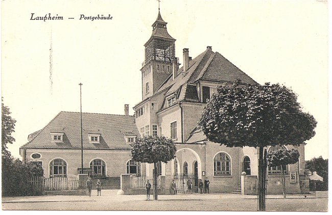 Laupheim - Postgebäude (Vorderseite der Ansichtskarte)