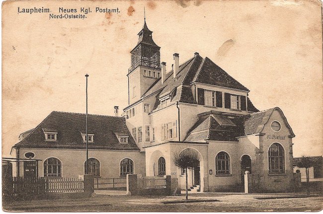 Laupheim, Neues Kgl. Postamt, Nord-Ostseite (Vorderseite der Ansichtskarte)