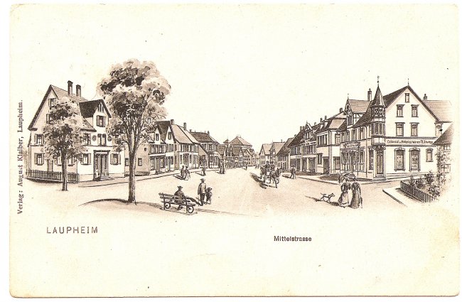 Laupheim, Mittelstraße (Vorderseite der Ansichtskarte)