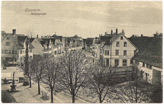 Laupheim, Mittelstraße (Vorderseite der Ansichtskarte)