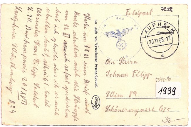 Laupheim, Oberer Marktplatz (Rückseite der Ansichtskarte)