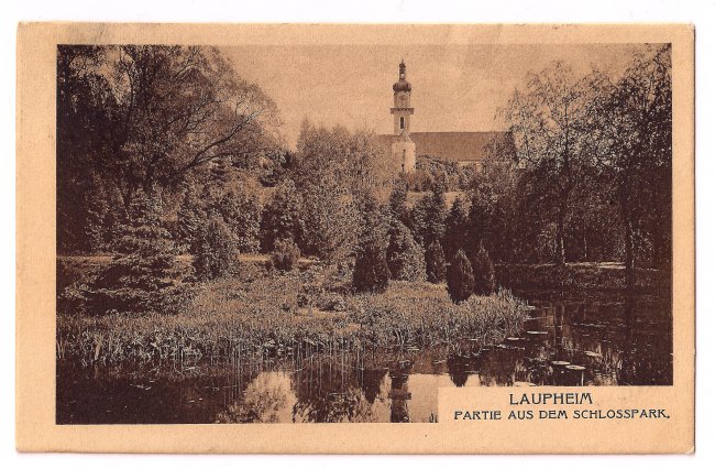 Laupheim - Partie aus dem Schlosspark (Vorderseite der Ansichtskarte)