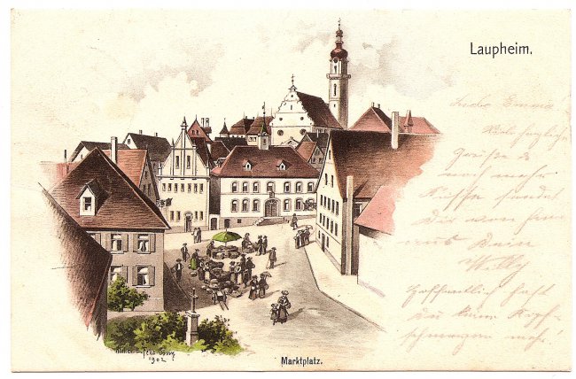 Laupheim, Marktplatz (Vorderseite der Ansichtskarte)