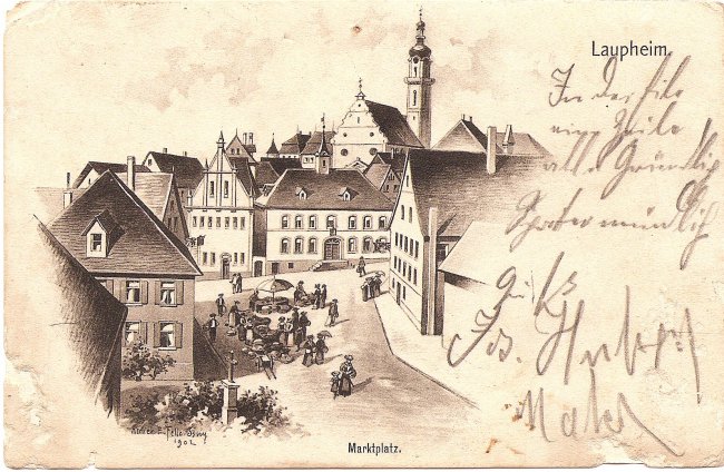 Laupheim, Marktplatz (Vorderseite der Ansichtskarte)