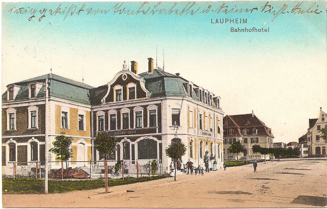 Laupheim, Bahnhofhotel (Vorderseite der Ansichtskarte)