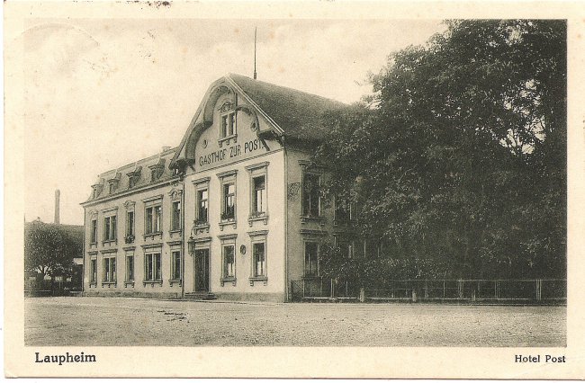 Laupheim, Hotel Post (Vorderseite der Ansichtskarte)