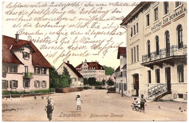 Laupheim, Biberacher Straße (Vorderseite der Ansichtskarte)