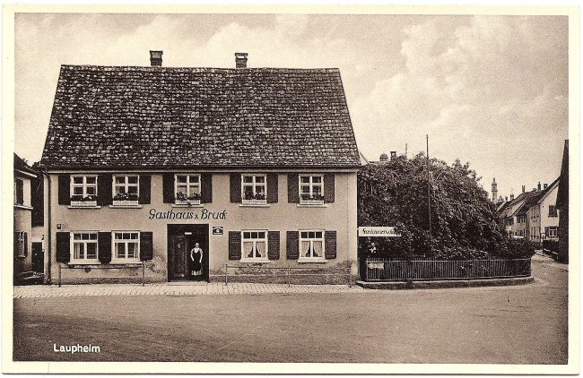 Laupheim, Gasthaus zur Bruck (Vorderseite der Ansichtskarte)