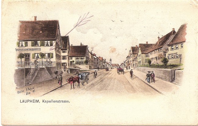 Laupheim, Kapellenstraße (Vorderseite der Ansichtskarte)