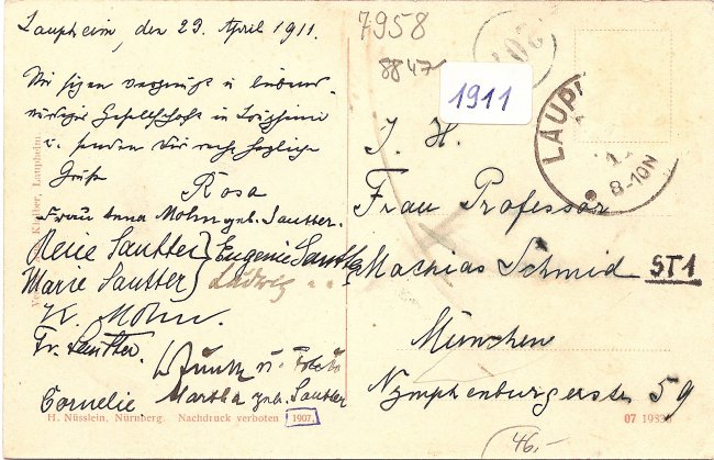 Laupheim, Mittelstraße (Rückseite der Ansichtskarte)