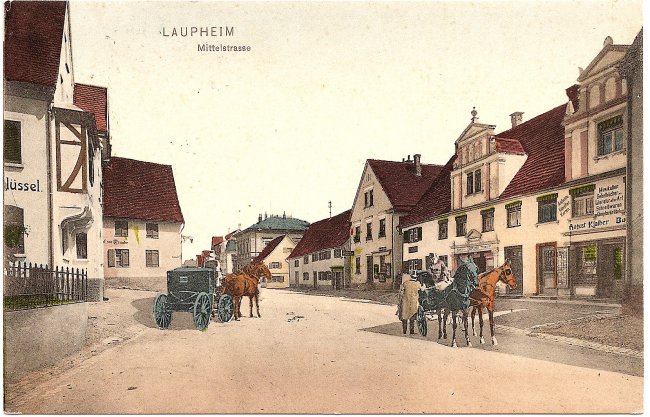 Laupheim, Mittelstraße (Vorderseite der Ansichtskarte)