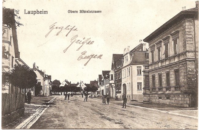 Laupheim, Obere Mittelstraße (Vorderseite der Ansichtskarte)