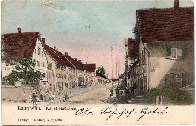 Laupheim, Kapellenstraße (Vorderseite der Ansichtskarte)