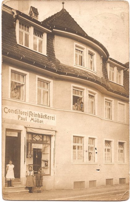 Coditorei Feinbäckerei Paul Müller (Vorderseite der Ansichtskarte)