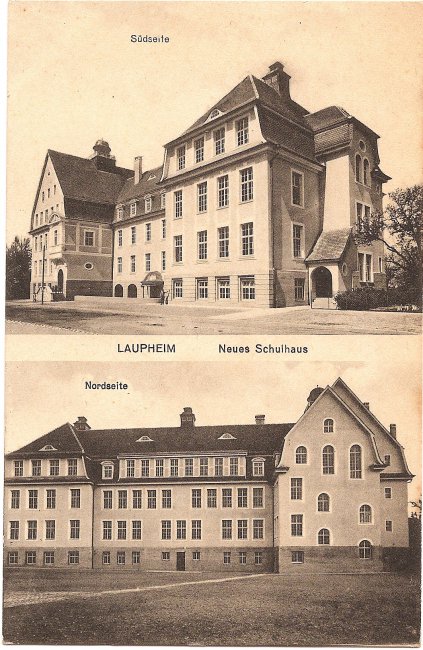 Laupheim, Neues Schulhaus (Vorderseite der Ansichtskarte)