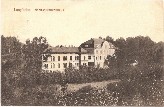 Laupheim, Bezirkskrankenhaus (Vorderseite der Ansichtskarte)