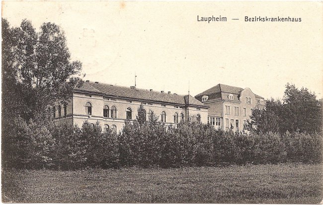 Laupheim, Bezirkskrankenhaus (Vorderseite der Ansichtskarte)