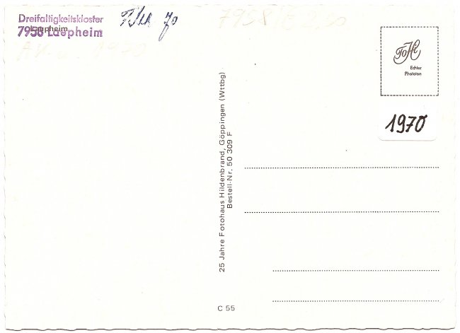 Dreifaltigkeitskloster (Rückseite der Ansichtskarte)