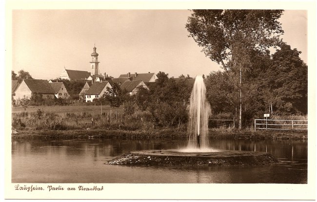 Laupheim, Partie am Strandbad (Vorderseite der Ansichtskarte)