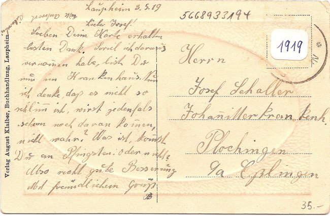 Laupheim, Teilansicht (Rückseite der Ansichtskarte)