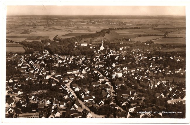 Laupheim vom Flugzeug aus (Vorderseite der Ansichtskarte)