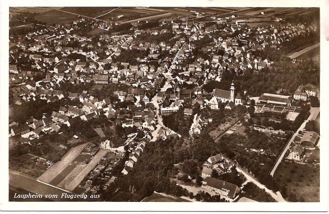 Laupheim vom Flugzeug aus (Vorderseite der Ansichtskarte)