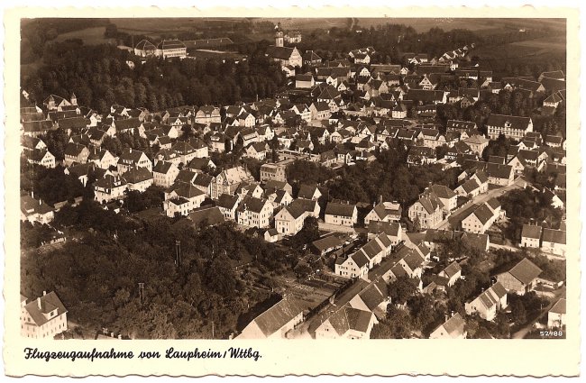 Flugzeugaufnahme von Laupheim / Wttbg. (Vorderseite der Ansichtskarte)