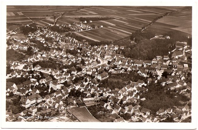 Laupheim vom Flugzeug aus (Vorderseite der Ansichtskarte)