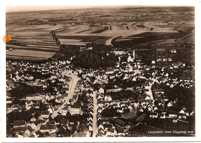 Laupheim vom Flugzeug aus (Vorderseite der Ansichtskarte)