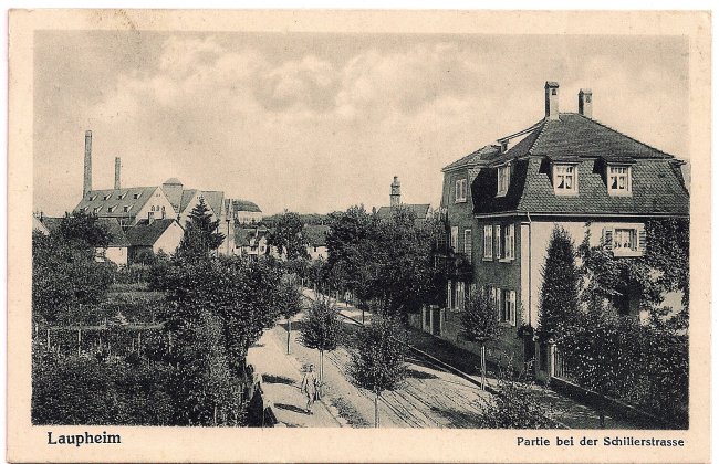 Laupheim Partie bei der Schillerstrasse (Vorderseite der Ansichtskarte)