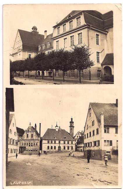 Laupheim, Neues Schulhaus (Vorderseite der Ansichtskarte)