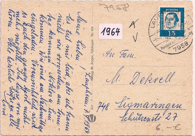 Gruß aus Laupheim (Rückseite der Ansichtskarte)