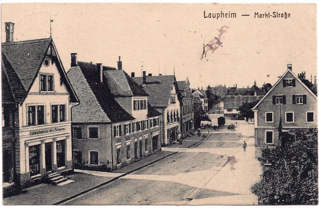 Laupheim - Markt-Straße (Vorderseite der Ansichtskarte)