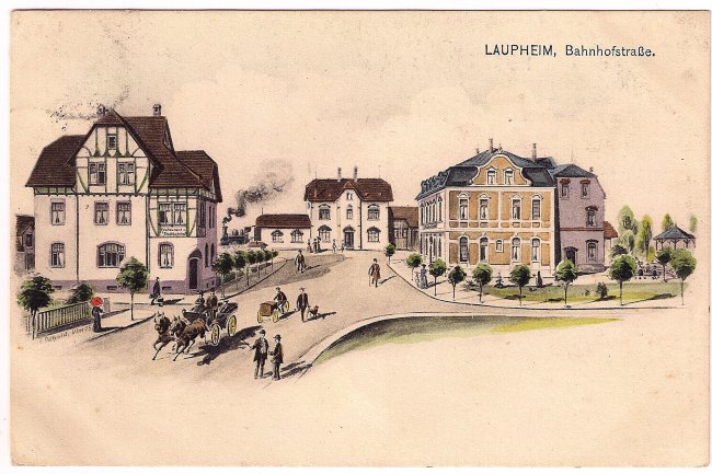 Laupheim, Bahnhofstraße (Vorderseite der Ansichtskarte)