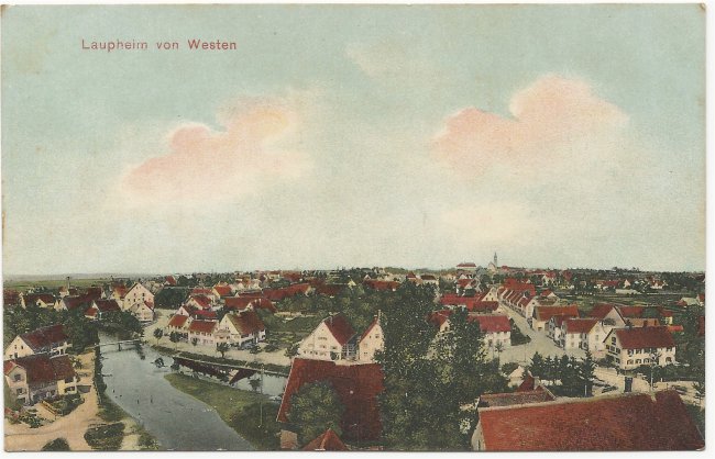 Laupheim von Westen (Vorderseite der Ansichtskarte)