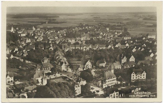 Laupheim vom Flugzeug aus (Vorderseite der Ansichtskarte)